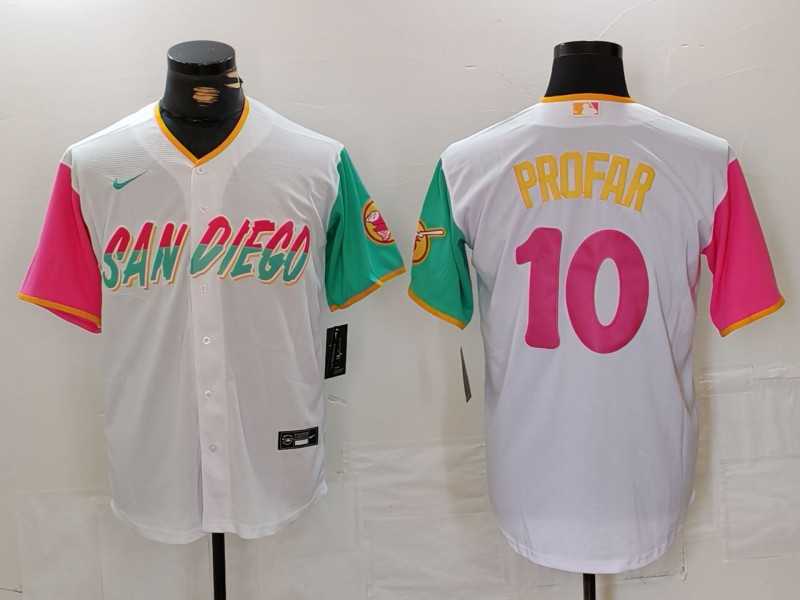 Men%27s San Diego Padres #10 Jurickson Profar White 2023 City Connect Cool Base Stitched Jersey